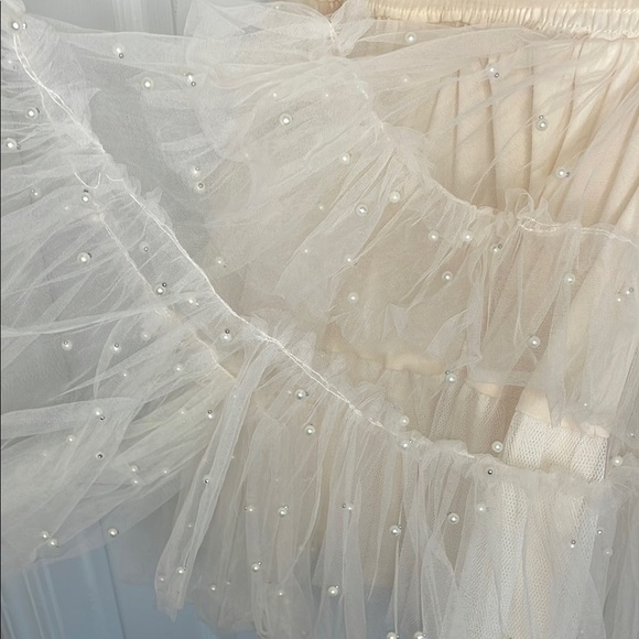 Cream Fit and Flare Mini Dress with Flutter Sleeves - Picture 8 of 9